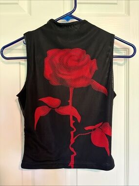 Windsor Black Tank with Red Rose Graphic